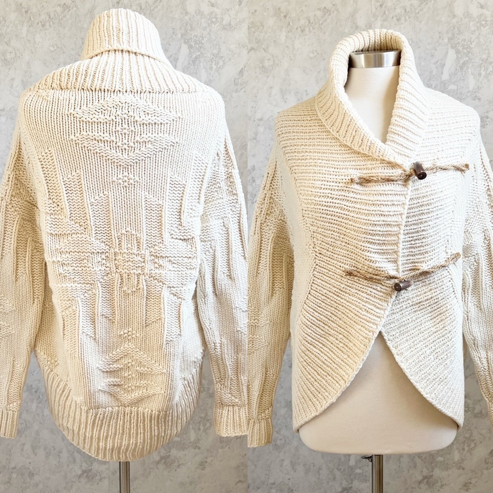 Ralph Lauren Sun Valley Shawl Collar Cardigan Sweater Toggle Cream XS/S Handknit
